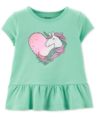 Carter's Toddler Girl's Cotton Unicorn Peplum T-Shirt Green Size 4T