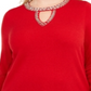 INC International Concepts Women's Plus Embellished Keyhole Sweater Red Size Petite S