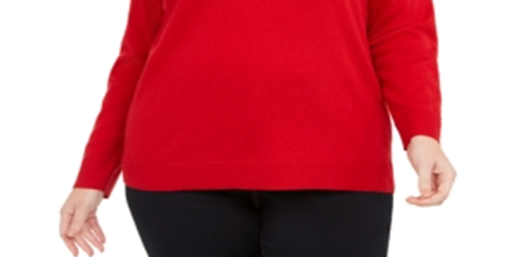 INC International Concepts Women's Plus Embellished Keyhole Sweater Red Size Petite S