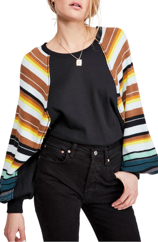 Free People Women's Striped Textured Sweater Tan Size Medium