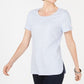 Karen Scott Women's Shirttail Hem Short Sleeve Top Blue Size Large