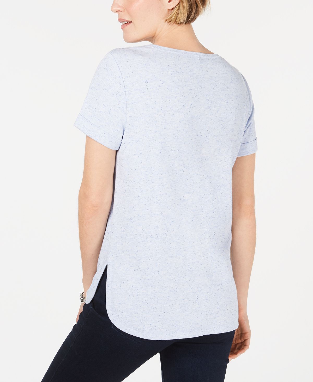Karen Scott Women's Shirttail Hem Short Sleeve Top Blue Size Large