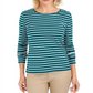 Charter Club Women's Metallic Stripe Top Green Size Large