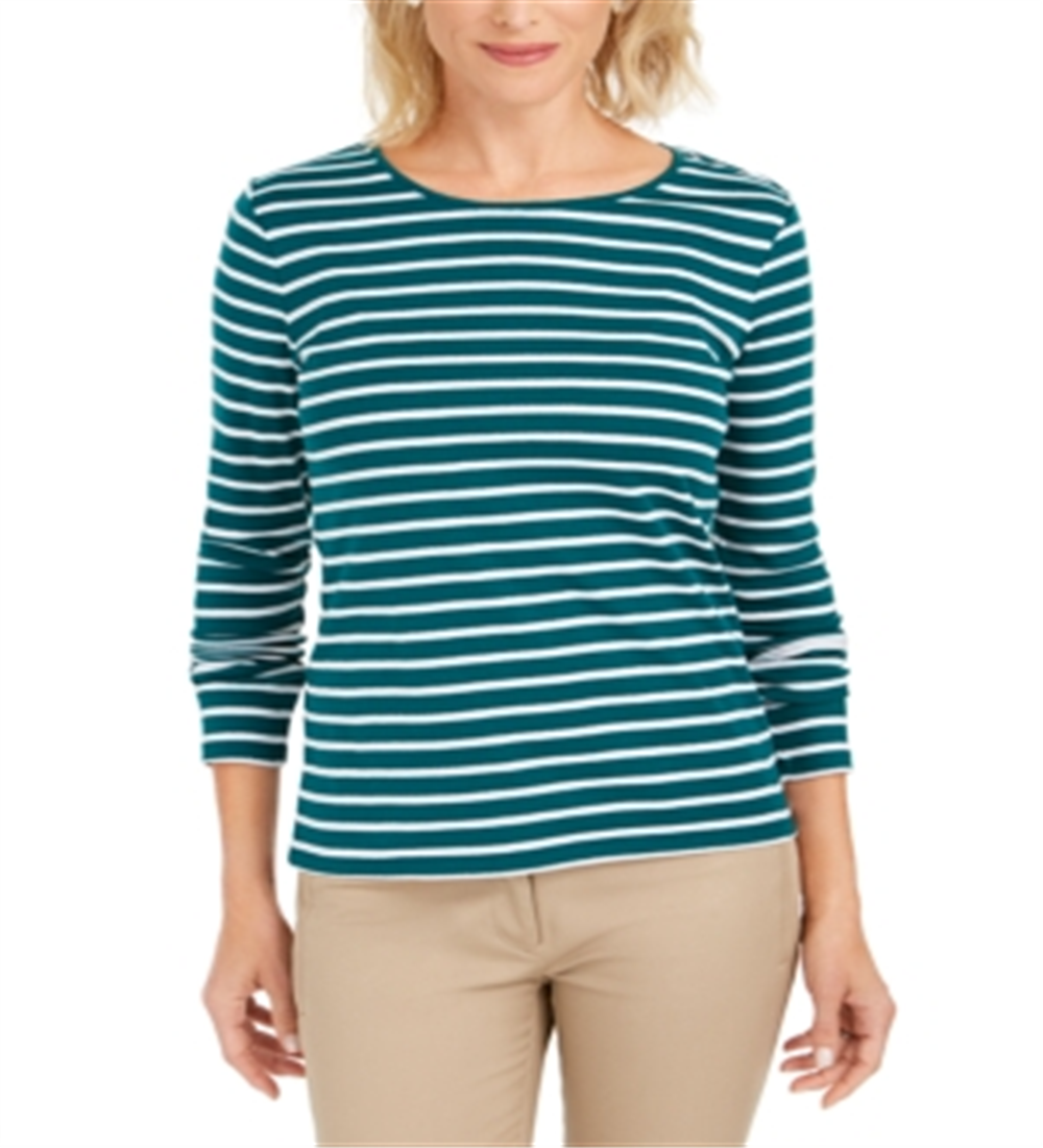 Charter Club Women's Metallic Stripe Top Green Size Large