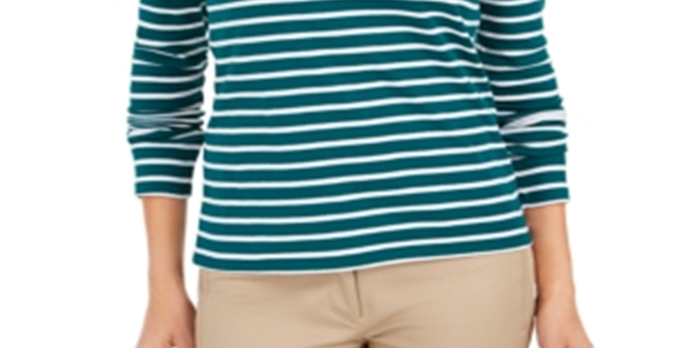 Charter Club Women's Metallic Stripe Top Green Size Large