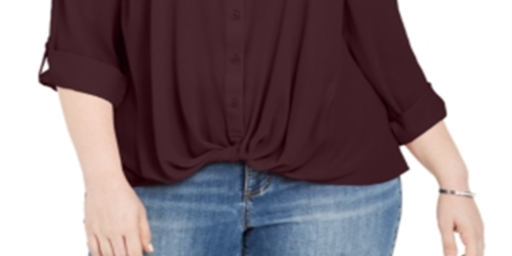 INC International Concepts Women's Plus Twist Front Shirt Purple Size -4X