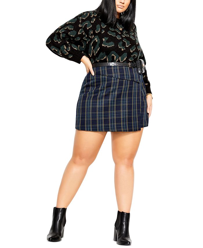 City Chic Women's Trendy Plus Plaid Skort Navy Combo Size 18W