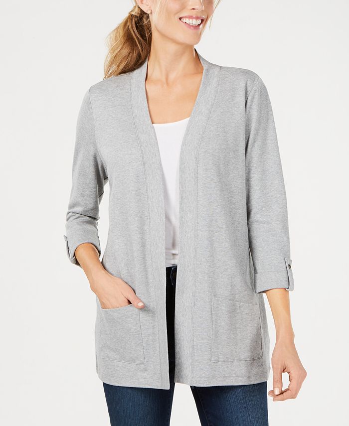 Karen Scott Women's 3/4 Sleeve Cozy Cardigan Gray Size Small
