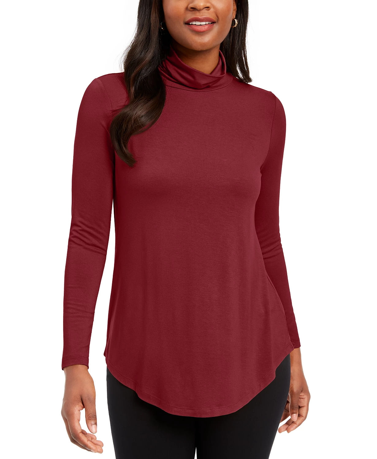 JM Collection Womens Solid Long Sleeve Turtleneck Top Red Size Large