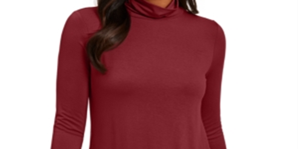 JM Collection Womens Solid Long Sleeve Turtleneck Top Red Size Large