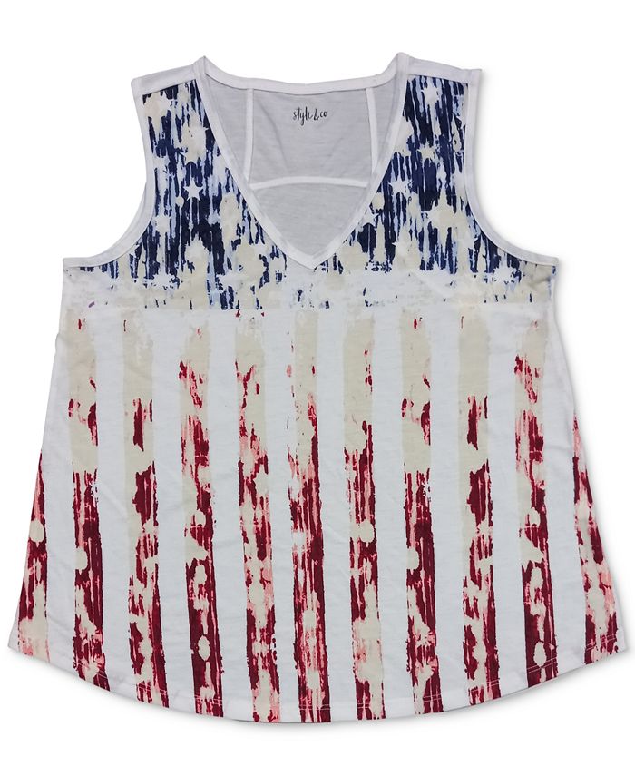 Style & Co Women's Flag Graphic Tank Top White Size Medium