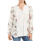 Style & Co Women's Floral Lace up Top White Size Large