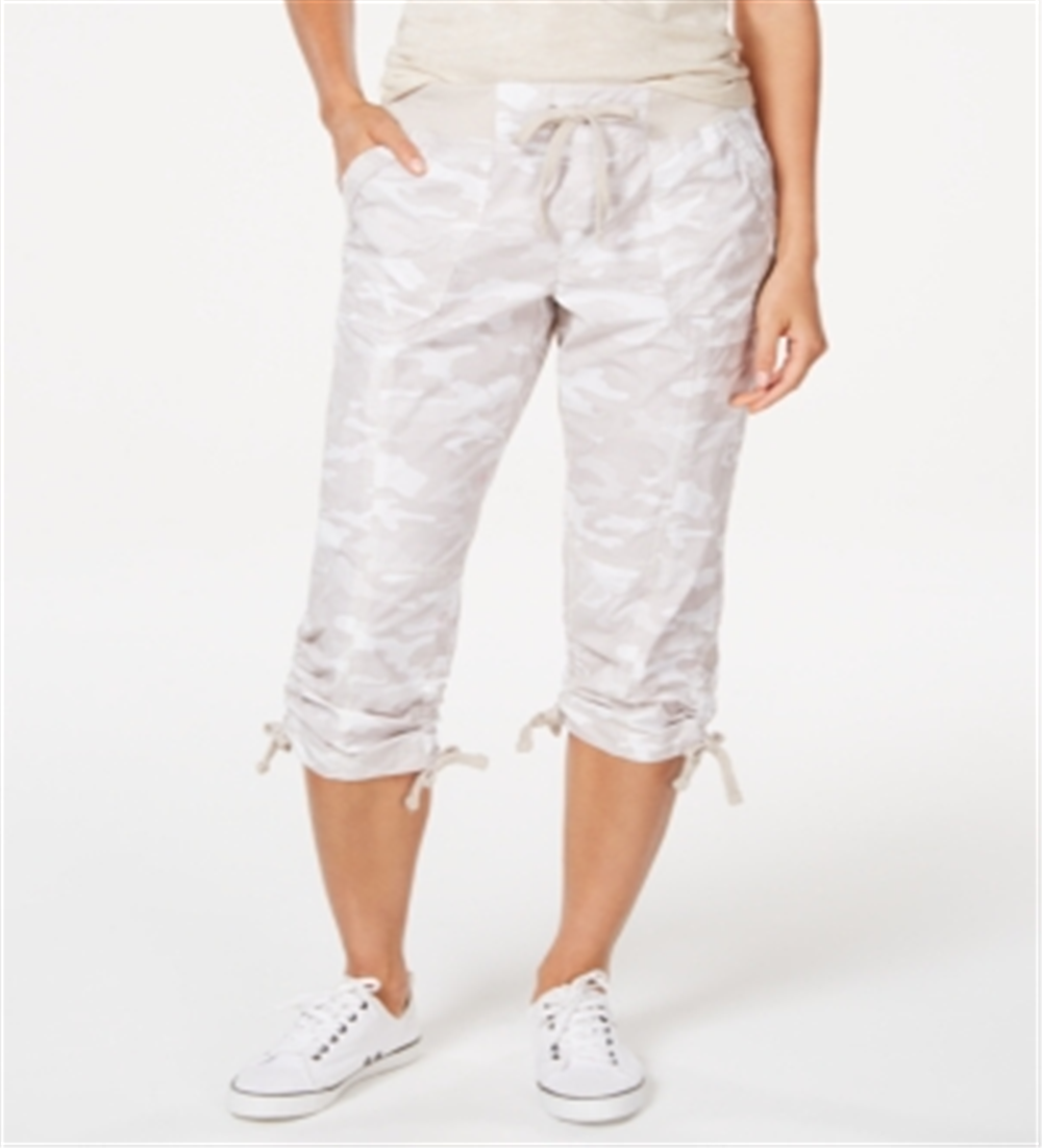 Calvin Klein Women's Performance Printed Tie Hem Capri Pants White Size XX-Large