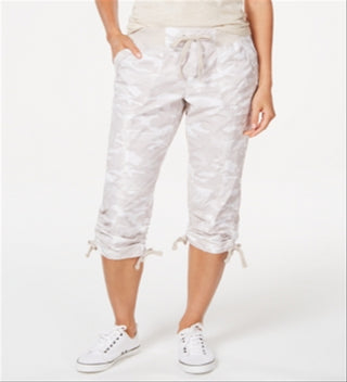 Calvin Klein Women's Performance Printed Tie Hem Capri Pants White Size XX-Large