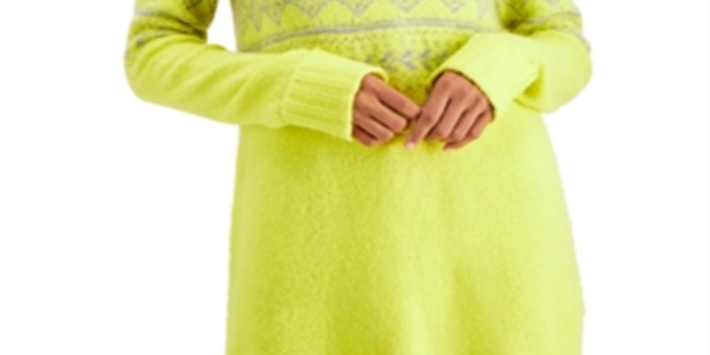 Style & Co Women's Fair Isle Tunic Sweater Yellow Size Large