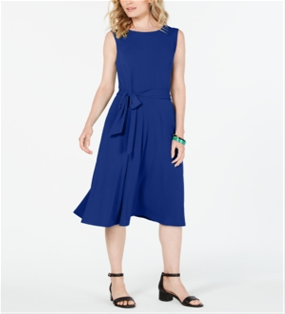 Charter Club Women's Tie Waist MIDI Dress Blue Size Large