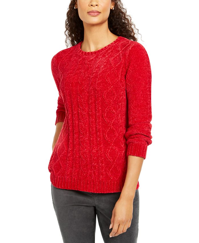 Karen Scott Women's Chenille Cable Knit Sweater Wine Size Petite S/M