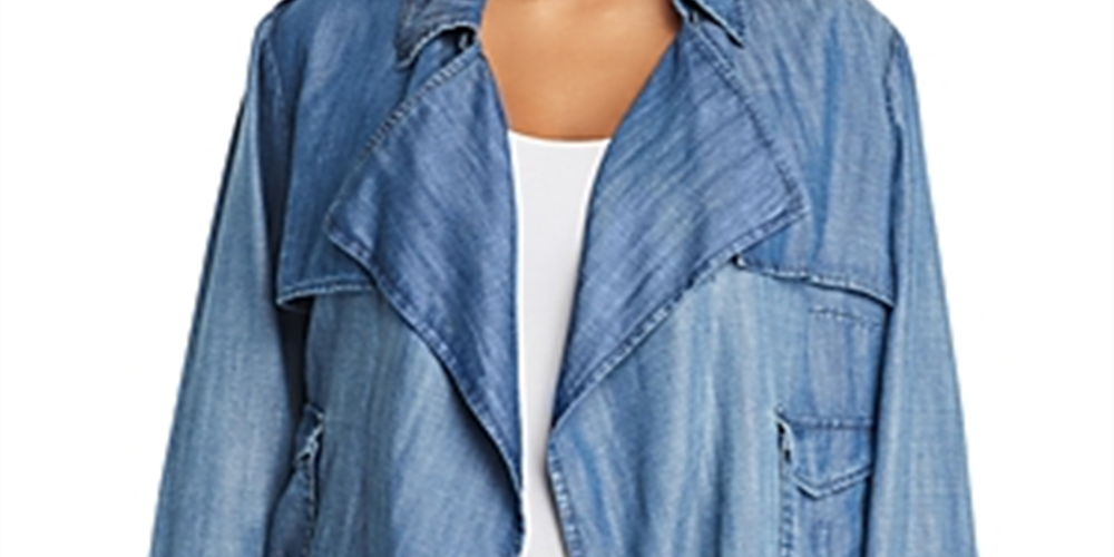 Bagatelle Plus Chambray Open Front Jacket Blue Size 2XL