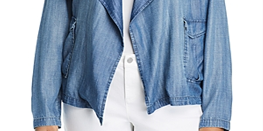 Bagatelle Plus Chambray Open Front Jacket Blue Size 2XL