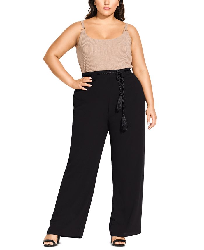 City Chic Women's Trendy Belted Palazzo Pants Black Size 18W