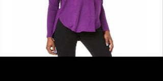 INC International Concepts V-Neck Curved-Hem T-Shirt Purple Paradise M