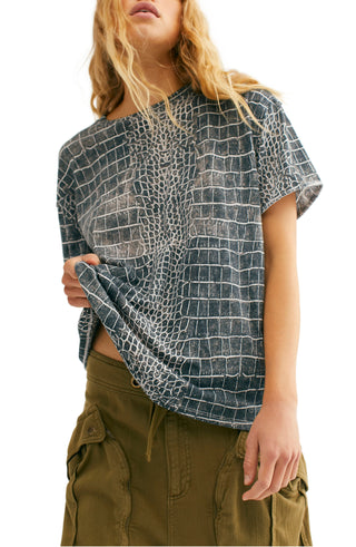 Free People Women's Tricou Printed Clarity Tee Gray Size Medium