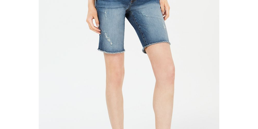 Kut from the Kloth Women's Sophie Distressed Denim Bermuda Shorts Blue Size 12