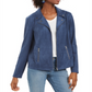 Style & Co Women's Faux Suede Moto Jacket Blue Size X-Small