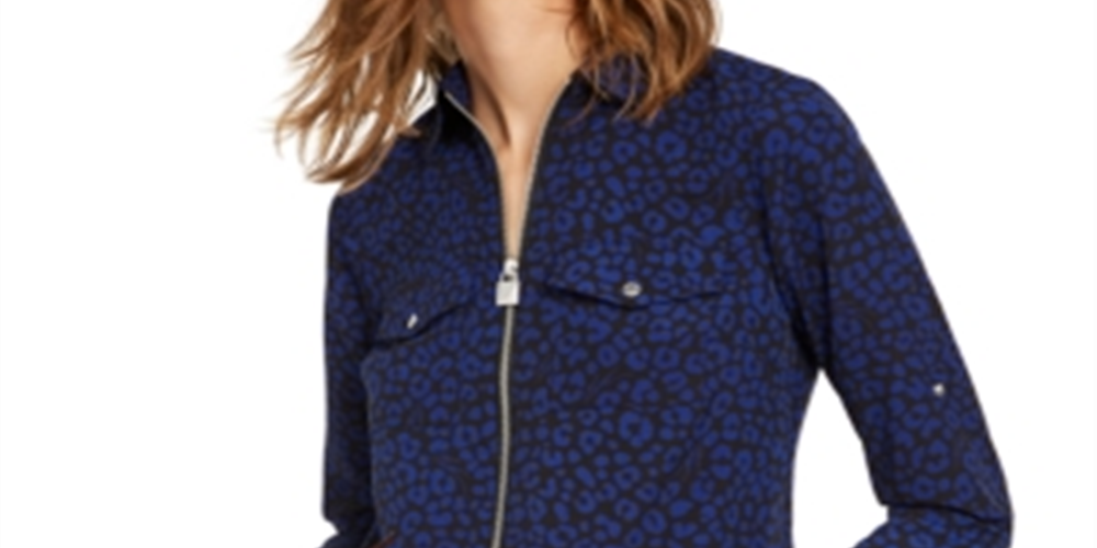 Michael Kors Women's Flat Cat Printed Zip Top Blue Size X-Large