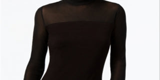 INC International Concepts Women's Mock Turtleneck Mesh Inset Fitted Top Black Size Large