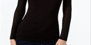 INC International Concepts Women's Mock Turtleneck Mesh Inset Fitted Top Black Size Large