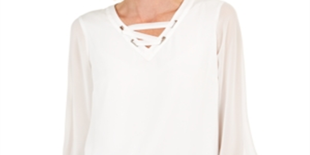 JM Collection Women's Lace up Grommet Trim Top White Size X-Small