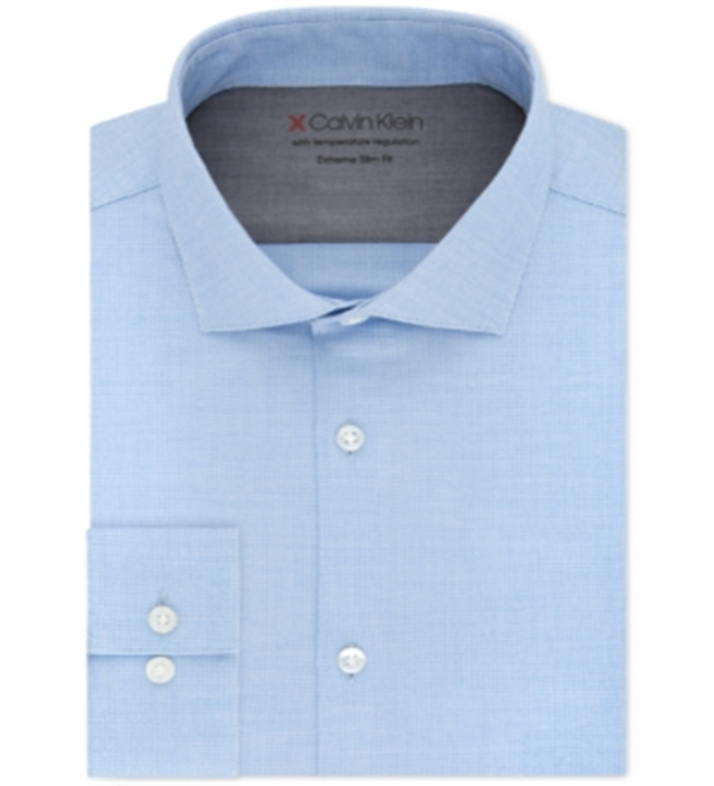 Calvin Klein Men's Xtreme Slim Fit Thermal Stretch Plaid Dress Shirts Blue Size XL