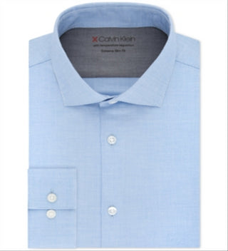 Calvin Klein Men's Xtreme Slim Fit Thermal Stretch Plaid Dress Shirts Blue Size XL