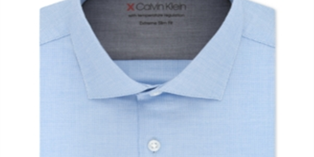 Calvin Klein Men's Xtreme Slim Fit Thermal Stretch Plaid Dress Shirts Blue Size XL