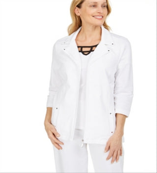 Karen Scott Women's French Terry Notched Collar Jacket White Size XS