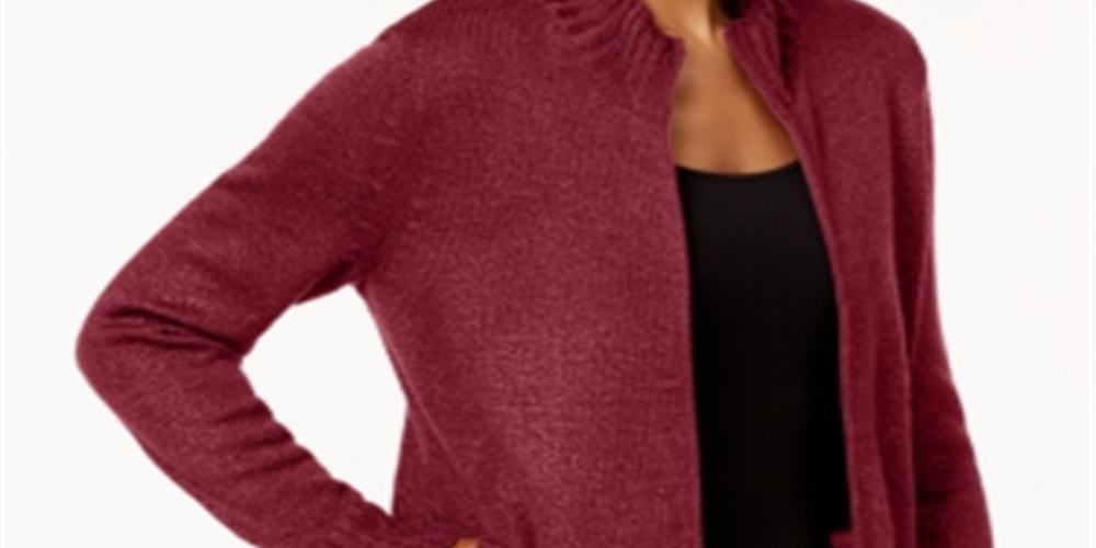 Karen Scott Petite Long-Sleeve Zip-Front Sweater Red Size Petite S