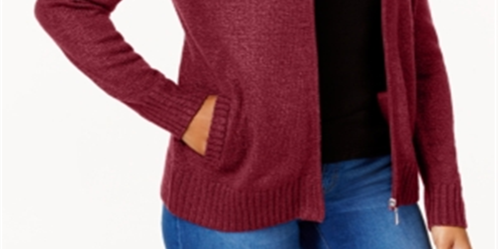 Karen Scott Petite Long-Sleeve Zip-Front Sweater Red Size Petite S