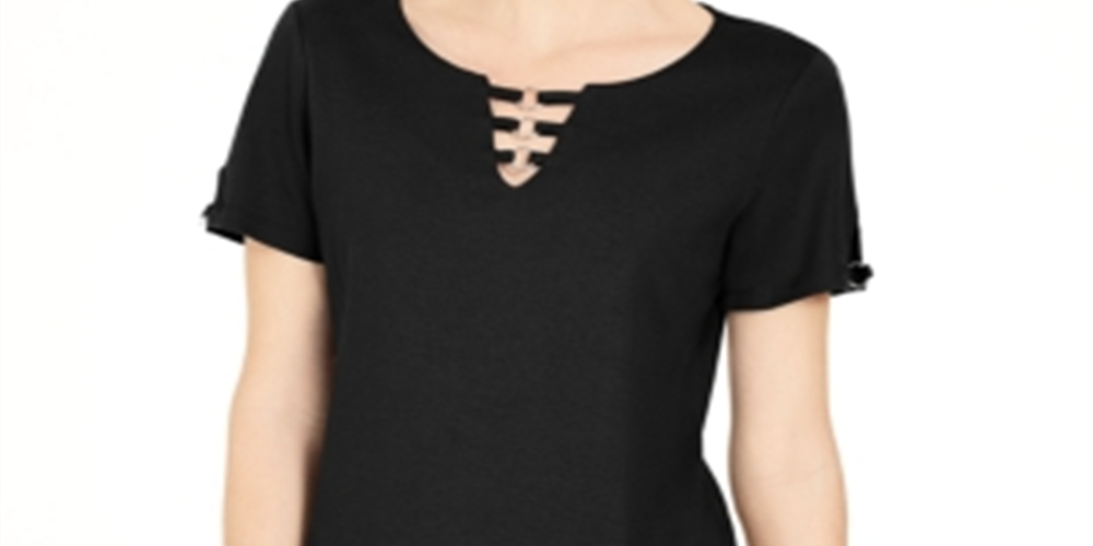 Karen Scott Women's Triple Ring Cutout Top Black Size Small