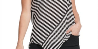 Dkny Striped Asymmetrical Sleeveless Top Black Size XL