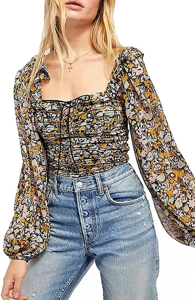 Free People Women's Mabel Lace up Blouse Black Size Small