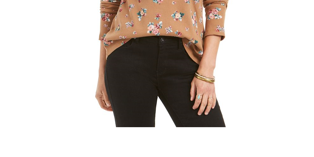 Style & Co Women's Printed Cotton Thermal Top Black Size M