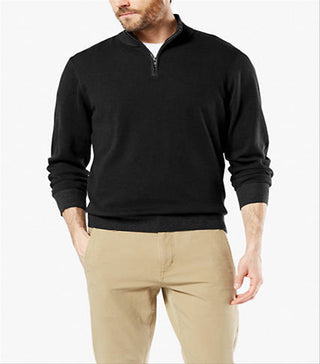 Dockers Men's Plaited Quarter Zip Sweater Black Size Small