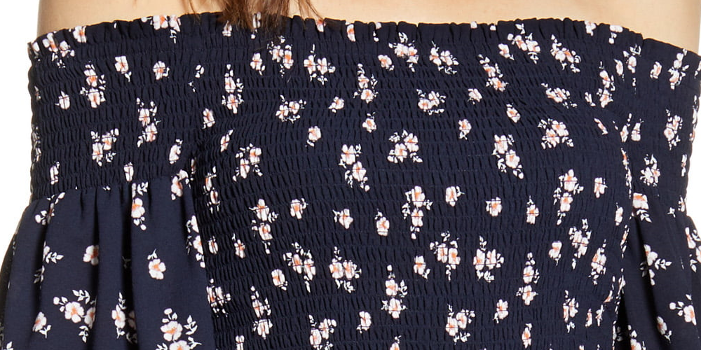 1.STATE Women's Floral Print Smocked Jumpsuit Navy Size S