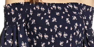 1.STATE Women's Floral Print Smocked Jumpsuit Navy Size S