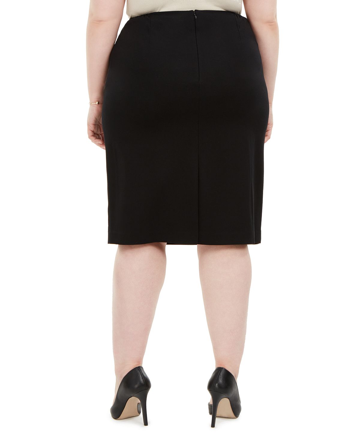 Kasper Women's Plus Button Detail Ponte Knit Skirt Black Size 16