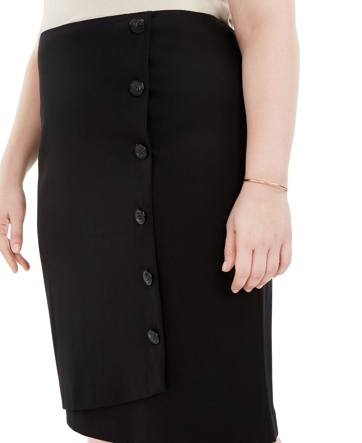 Kasper Women's Plus Button Detail Ponte Knit Skirt Black Size 16