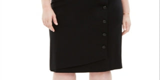 Kasper Women's Plus Button Detail Ponte Knit Skirt Black Size 16