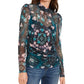 INC International Concepts Women's Floral Print Mock Neck Top Blue Size X-Small