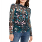 INC International Concepts Women's Floral Print Mock Neck Top Blue Size X-Small